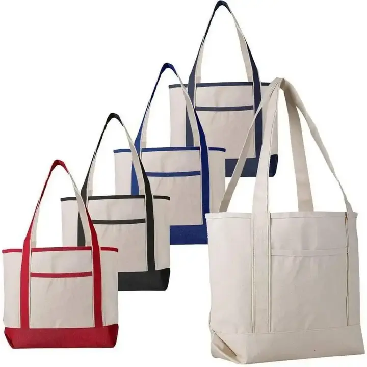 High Quality Cheap Eco Promotion Printed Beach Tote Bag Style Natural Canvas Medium Open Top Boat Tote Bag for Vacation Picnic