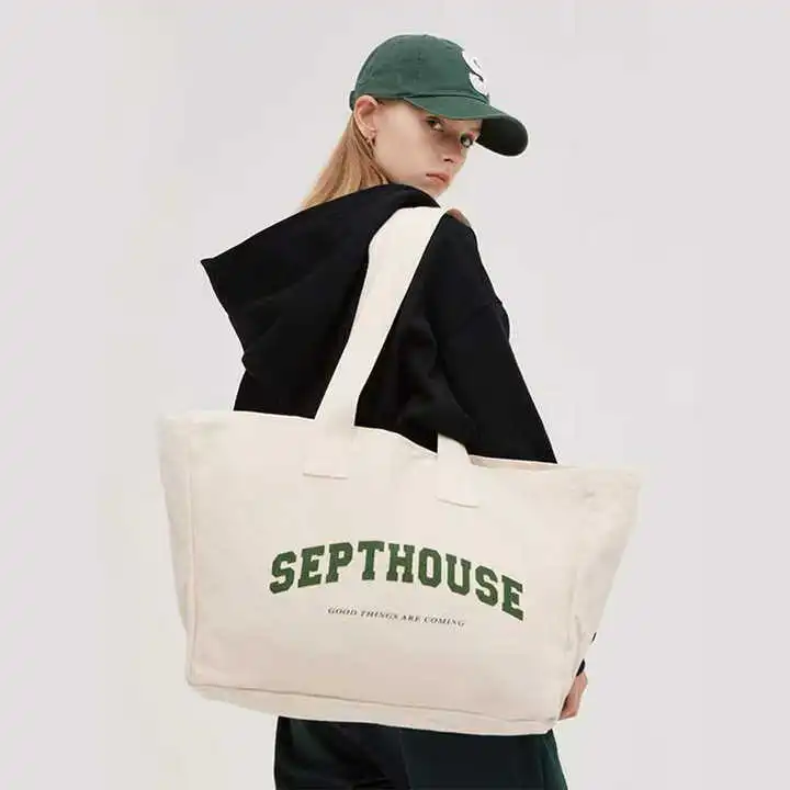 Custom Printed logo Recycle Grocery Tote Boat Bag Heavy Canvas Large Bulk Reusable Personalized Cotton Shopping Bag